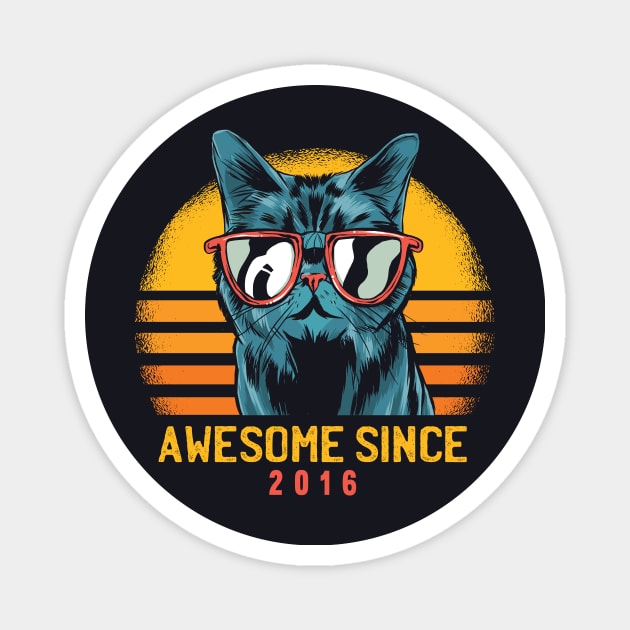 Retro Cool Cat Awesome Since 2016 // Awesome Cattitude Cat Lover Magnet by Now Boarding